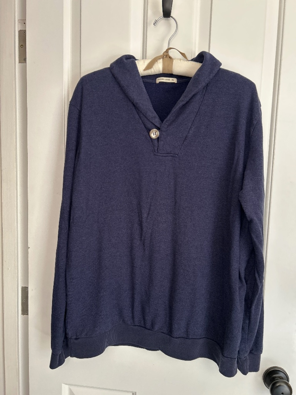 Men's Marine Layer One Button Cowl Neck Sweater - Size XL - Navy Blue